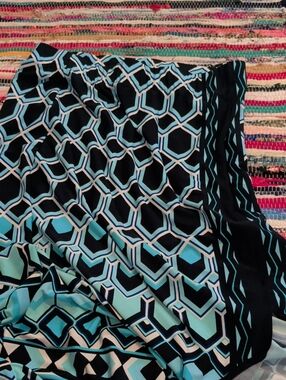 Chico's Black, Aqua & White Geometric Maxi Skirt